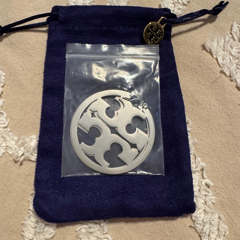 Tory Burch Silver Logo Hoop Earrings